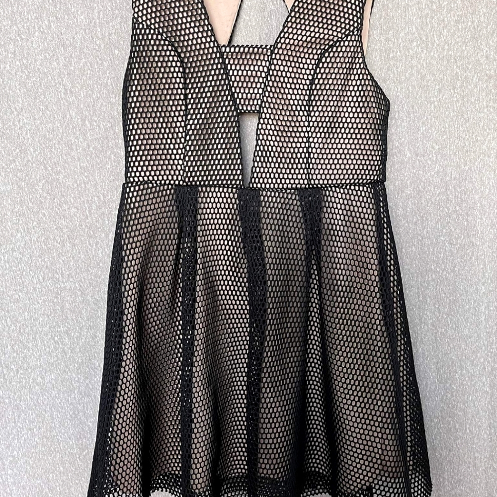 Charlotte Russe Mesh Babydoll Party Dress Black Cream Large